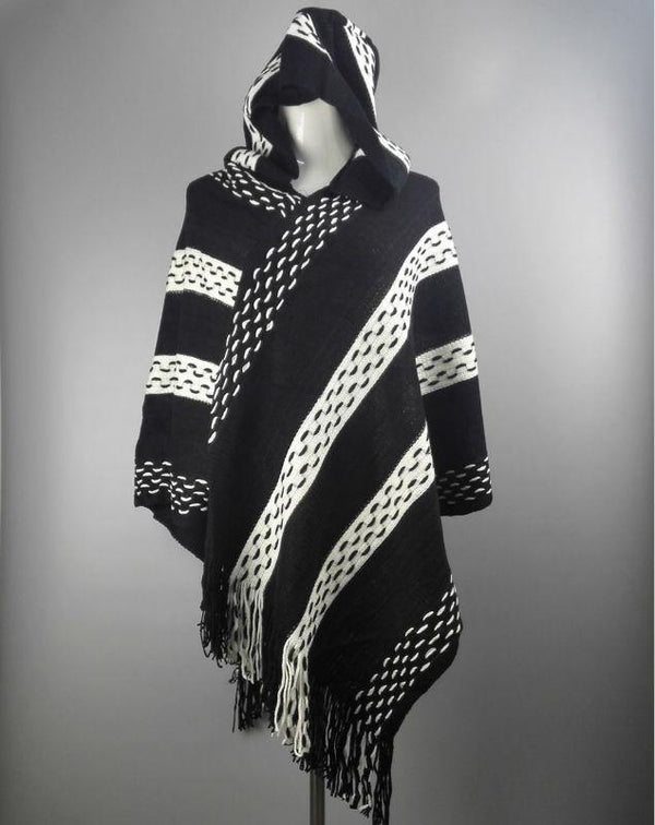 New Striped Hooded Poncho Sweater - GG Classy Boutique 