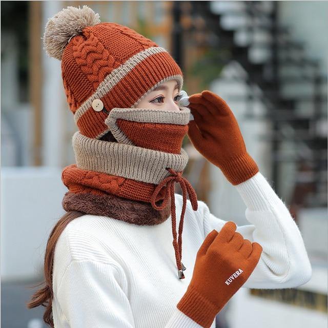 Classy Beanie glove set Warm Knitted Winter Hat - 4 Piece - GG Classy Boutique 