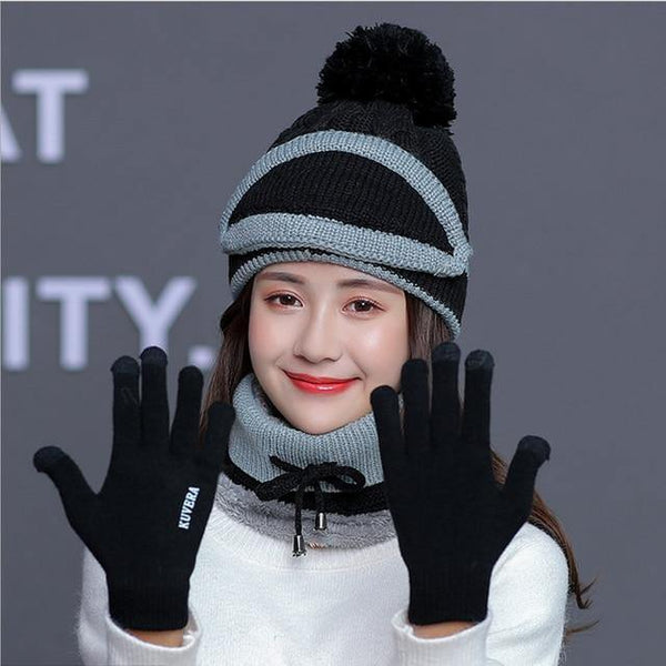 Classy Beanie glove set Warm Knitted Winter Hat - 4 Piece - GG Classy Boutique 