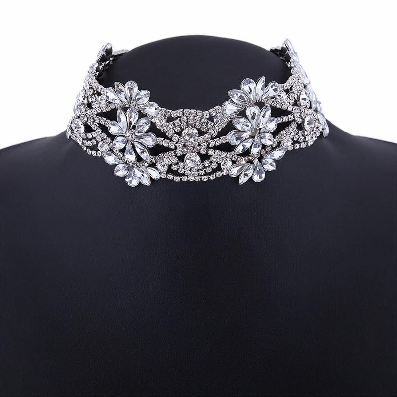 Vintage Big Crystal Flowers Collar Choker Necklace - GG Classy Boutique 