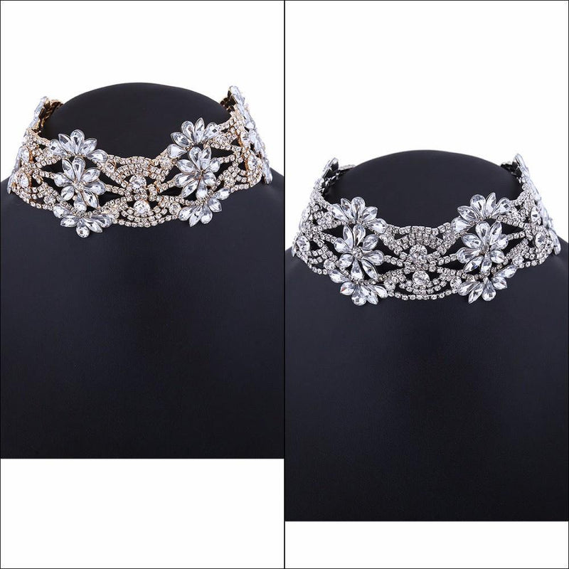 Vintage Big Crystal Flowers Collar Choker Necklace - GG Classy Boutique 