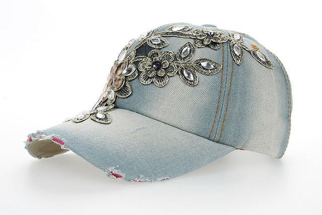 Variety Rhinestone &Crystal Cotton Denim Hat - GG Classy Boutique 