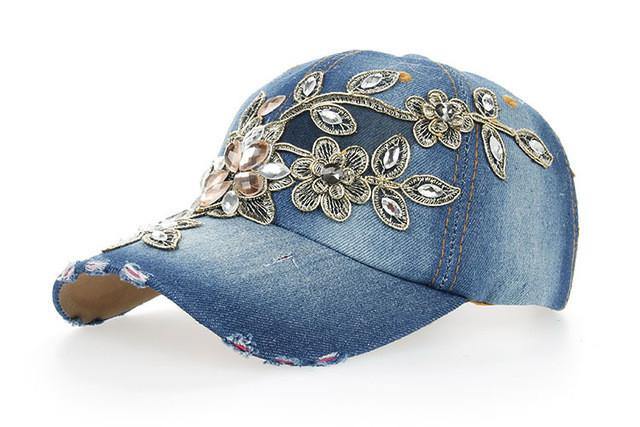 Variety Rhinestone &Crystal Cotton Denim Hat - GG Classy Boutique 