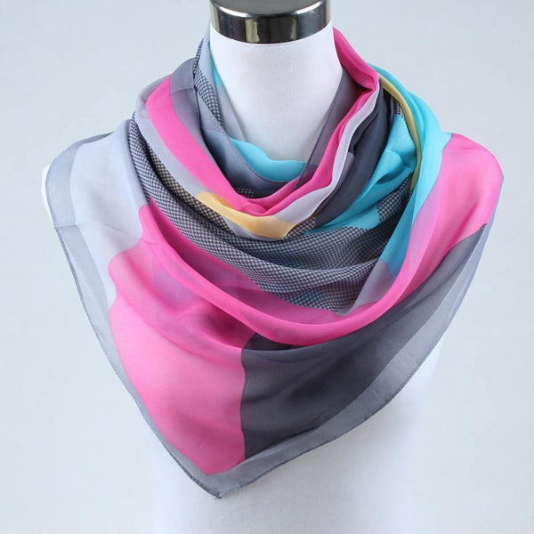 Women Silk Chiffon Scarf Geometric Print - GG Classy Boutique 