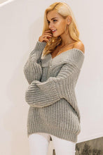 Off shoulder V Neck Pullover Sweater - GG Classy Boutique 