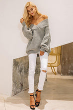 Off shoulder V Neck Pullover Sweater - GG Classy Boutique 