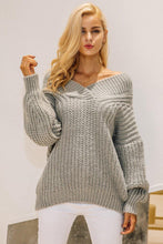 Off shoulder V Neck Pullover Sweater - GG Classy Boutique 